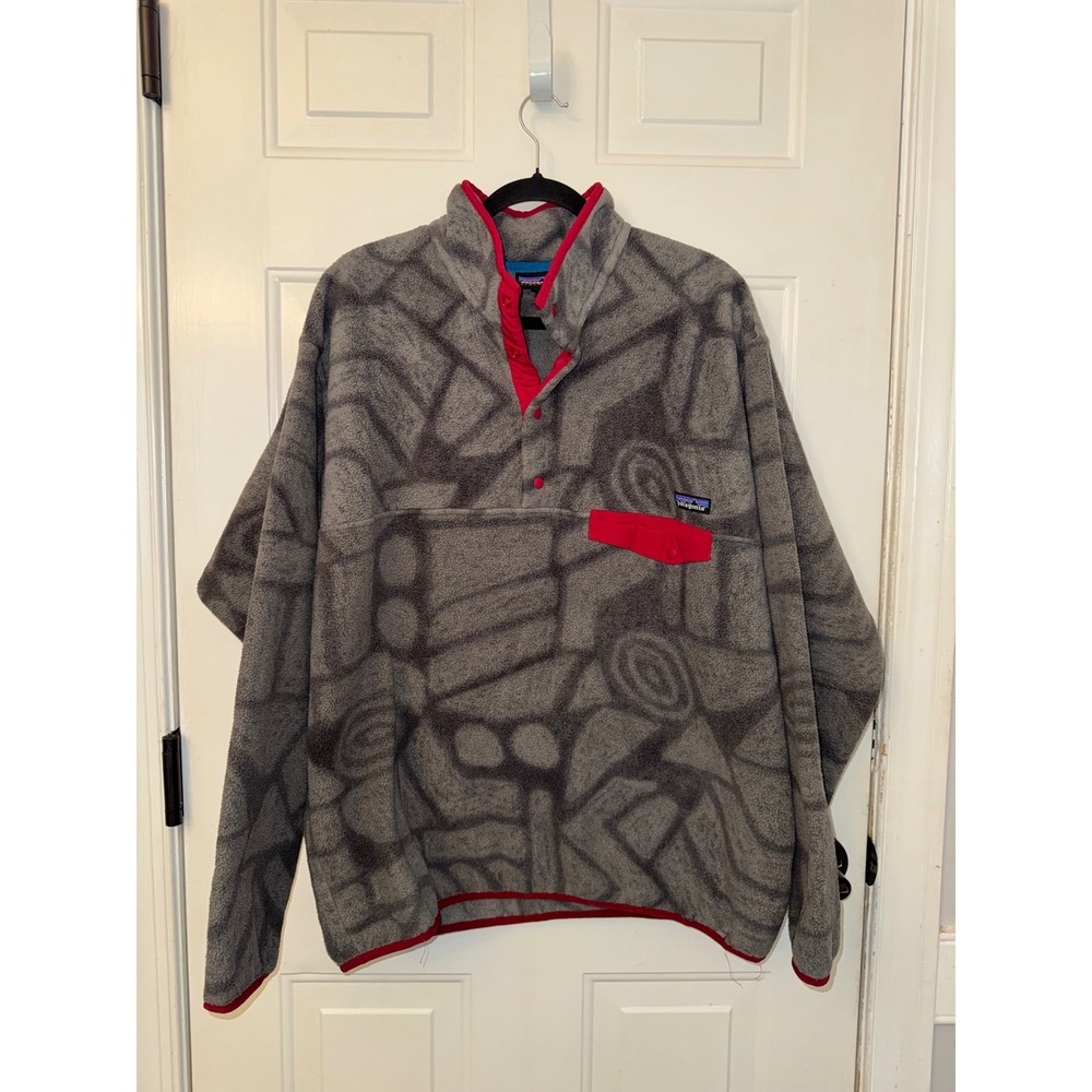 Patagonia Synchilla Snap-T Fleece Pullover XXL Grey Red Geometric 25580 FA15